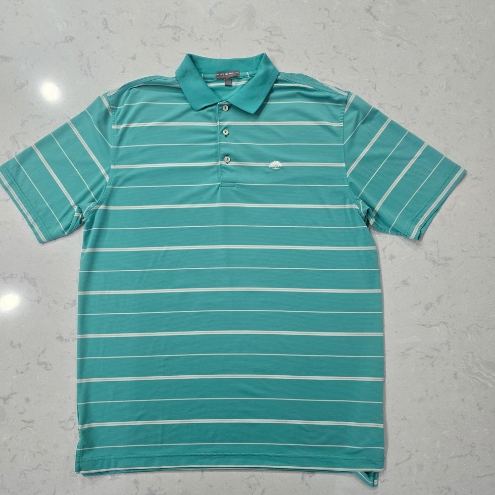 Peter Millar Summer Comfort Polo Mens L Teal Green Striped Golf Preppy
